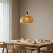 Handwoven Cane Pendant Light | 30 cm Natural Rattan Hanging Lamp | Adjustable 80 cm Height