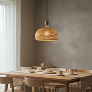 Handwoven Cane Pendant Light | 30 cm Natural Rattan Hanging Lamp | Adjustable 80 cm Height