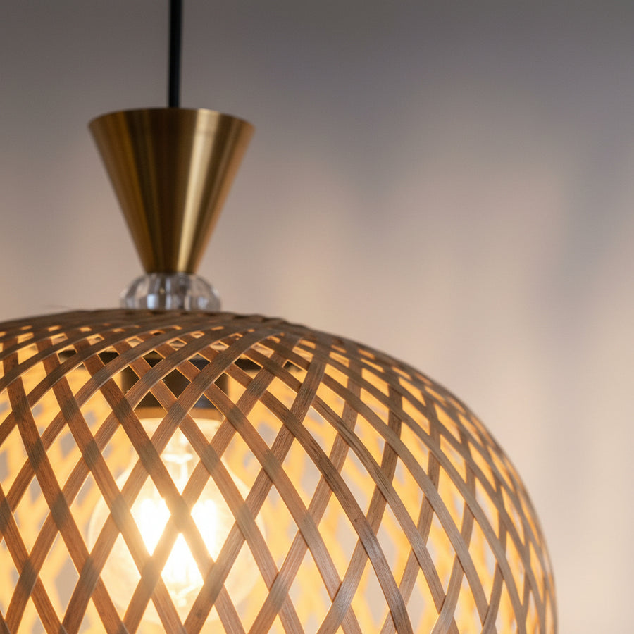 Handwoven Cane Pendant Light | 30 cm Natural Rattan Hanging Lamp | Adjustable 80 cm Height