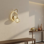 Modern LED Ring Wall Light with Crystal Globe | Warm White | Premium Gold Finish