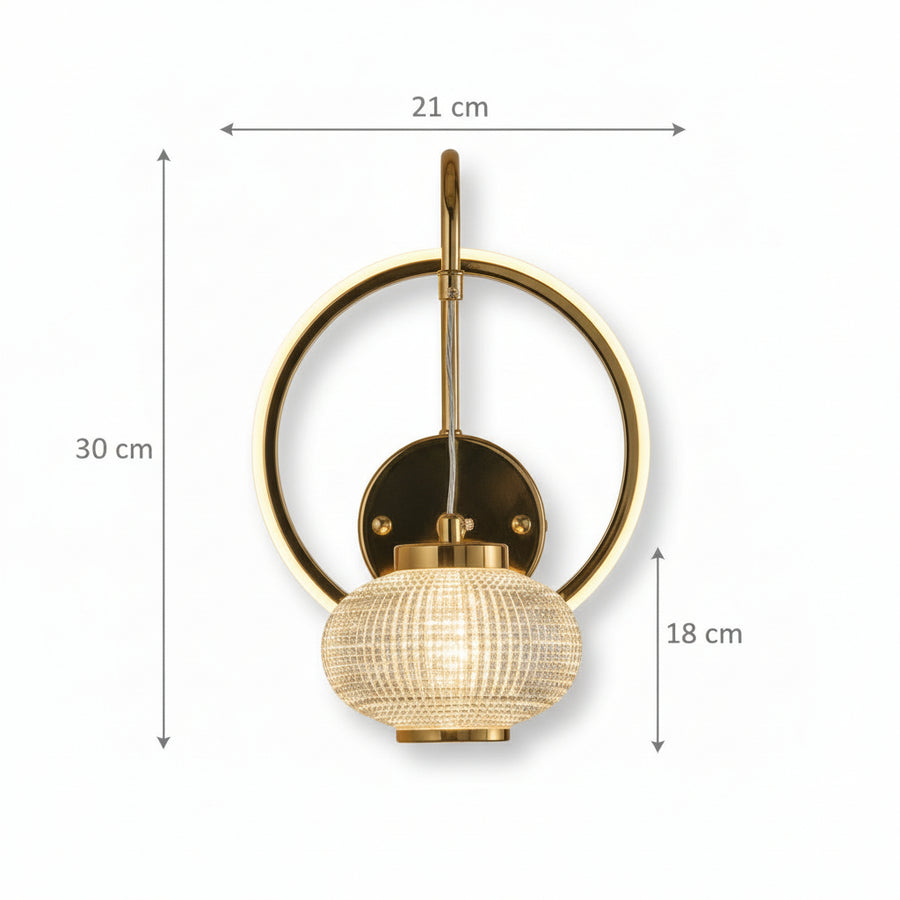 Modern LED Ring Wall Light with Crystal Globe | Warm White | Premium Gold Finish