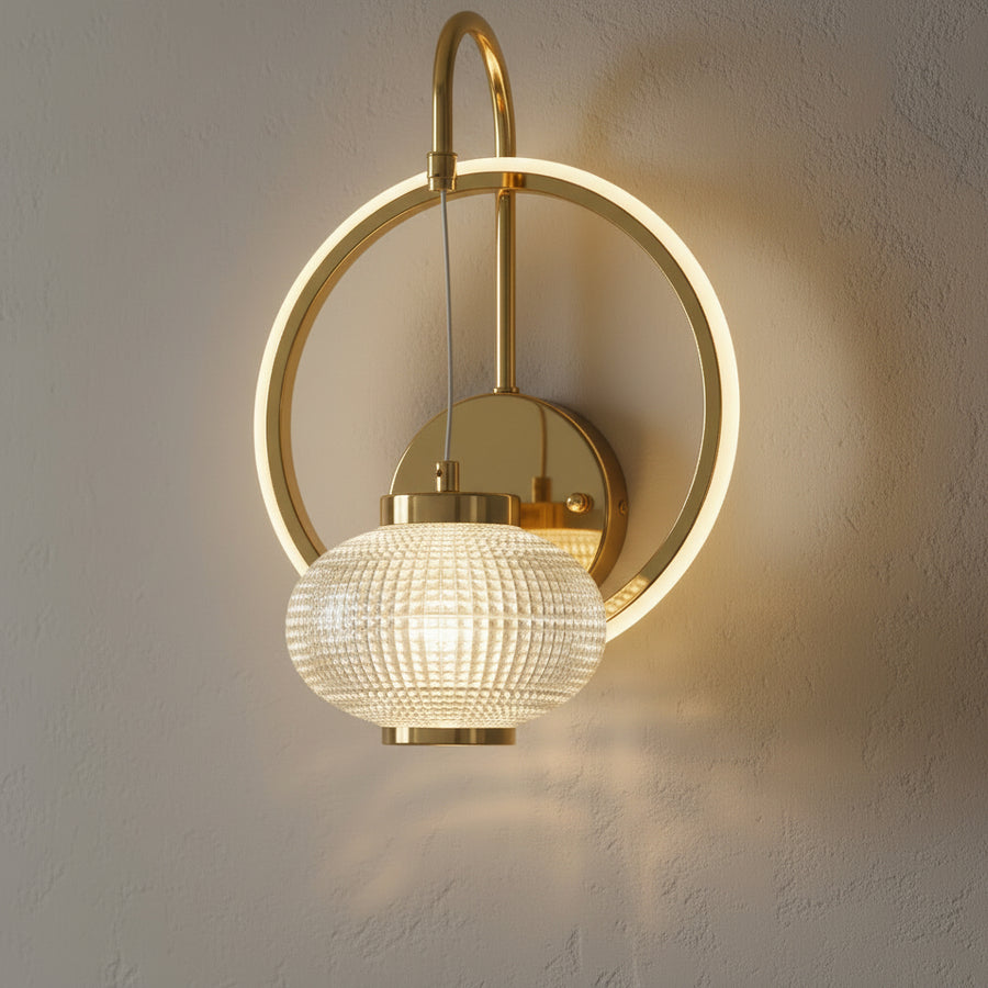 Modern LED Ring Wall Light with Crystal Globe | Warm White | Premium Gold Finish