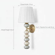 Ceramic Bead Wall Light | 43 cm Decorative Wall Sconce with Fabric Shade | Antique Brass Finish | E27 Holder
