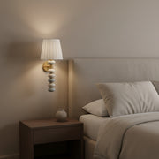 Ceramic Bead Wall Light | 43 cm Decorative Wall Sconce with Fabric Shade | Antique Brass Finish | E27 Holder