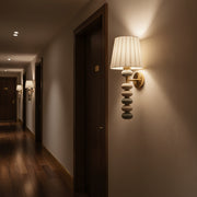 Ceramic Bead Wall Light | 43 cm Decorative Wall Sconce with Fabric Shade | Antique Brass Finish | E27 Holder