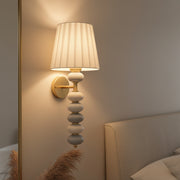 Ceramic Bead Wall Light | 43 cm Decorative Wall Sconce with Fabric Shade | Antique Brass Finish | E27 Holder