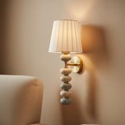 Ceramic Bead Wall Light | 43 cm Decorative Wall Sconce with Fabric Shade | Antique Brass Finish | E27 Holder