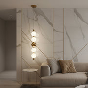 Modern Globe Pendant Light | 5-Ball Frosted Glass Hanging Lamp | Brass Finish | 3-Color LED