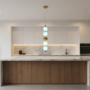 Modern Globe Pendant Light | 5-Ball Frosted Glass Hanging Lamp | Brass Finish | 3-Color LED