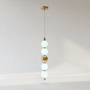 Modern Globe Pendant Light | 5-Ball Frosted Glass Hanging Lamp | Brass Finish | 3-Color LED