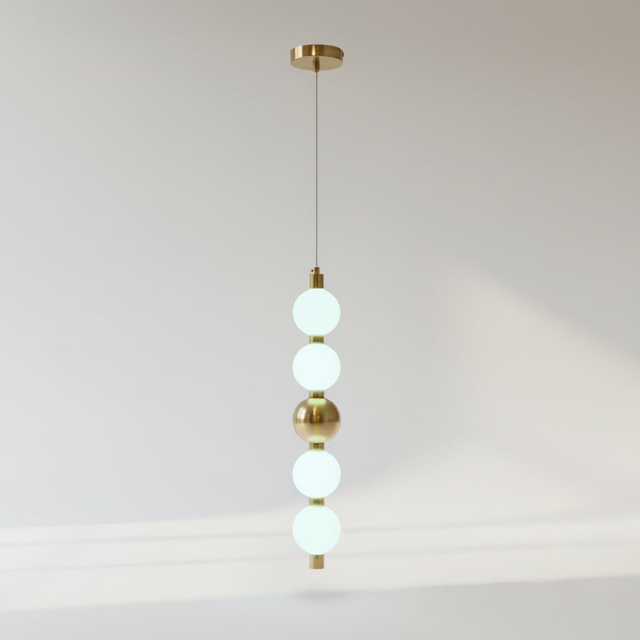 Modern Globe Pendant Light | 5-Ball Frosted Glass Hanging Lamp | Brass Finish | 3-Color LED
