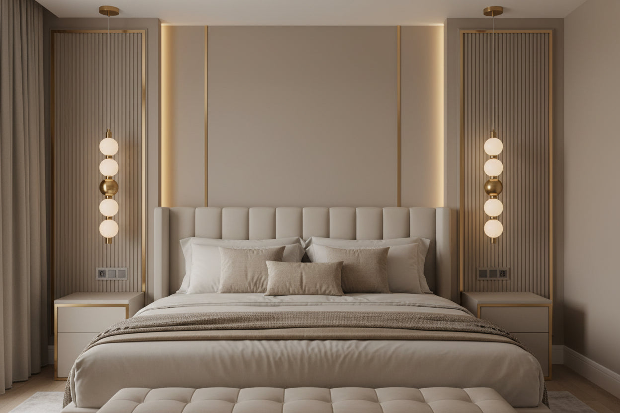 Modern Globe Pendant Light | 5-Ball Frosted Glass Hanging Lamp | Brass Finish | 3-Color LED