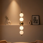 Modern Globe Pendant Light | 5-Ball Frosted Glass Hanging Lamp | Brass Finish | 3-Color LED