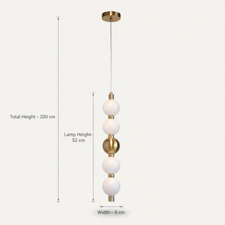Modern Globe Pendant Light | 5-Ball Frosted Glass Hanging Lamp | Brass Finish | 3-Color LED