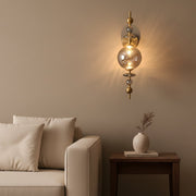 Modern Crystal Wall Light | Smoked Glass LED Sconce | Brass Finish | 3-Color LED Decorative Light