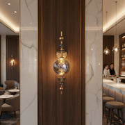 Modern Crystal Wall Light | Smoked Glass LED Sconce | Brass Finish | 3-Color LED Decorative Light
