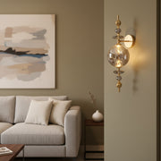 Modern Crystal Wall Light | Smoked Glass LED Sconce | Brass Finish | 3-Color LED Decorative Light