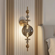 Modern Crystal Wall Light | Smoked Glass LED Sconce | Brass Finish | 3-Color LED Decorative Light