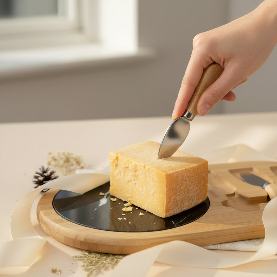 Bamboo Cheese Board Set with Marble & Knives Style 2