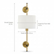 Modern Brass Wall Light with White Pleated Shade | E27 Decorative Wall Lamp