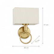 Modern Brass Wall Light with Ring Handle & Fabric Shade | Decorative E27 Wall Lamp