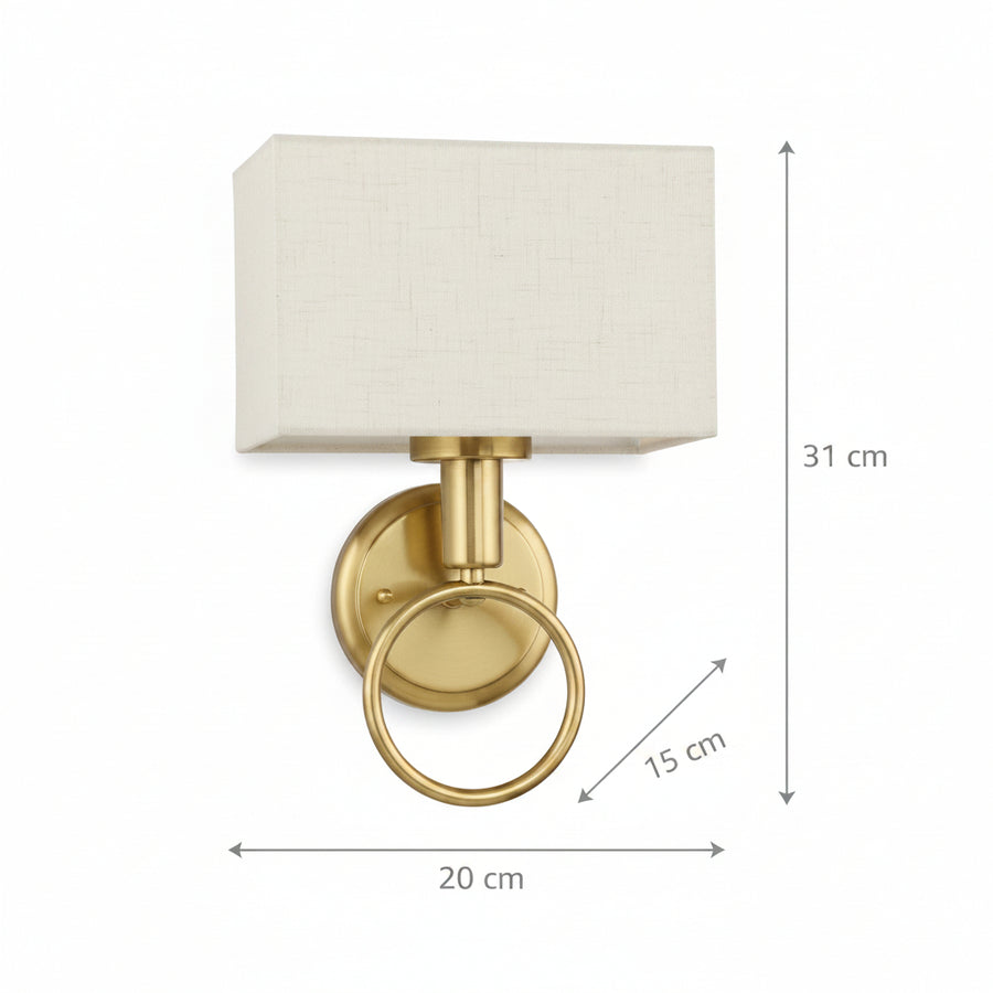 Modern Brass Wall Light with Ring Handle & Fabric Shade | Decorative E27 Wall Lamp