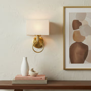 Modern Brass Wall Light with Ring Handle & Fabric Shade | Decorative E27 Wall Lamp