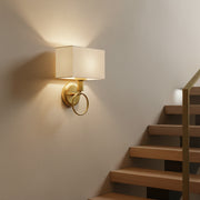 Modern Brass Wall Light with Ring Handle & Fabric Shade | Decorative E27 Wall Lamp
