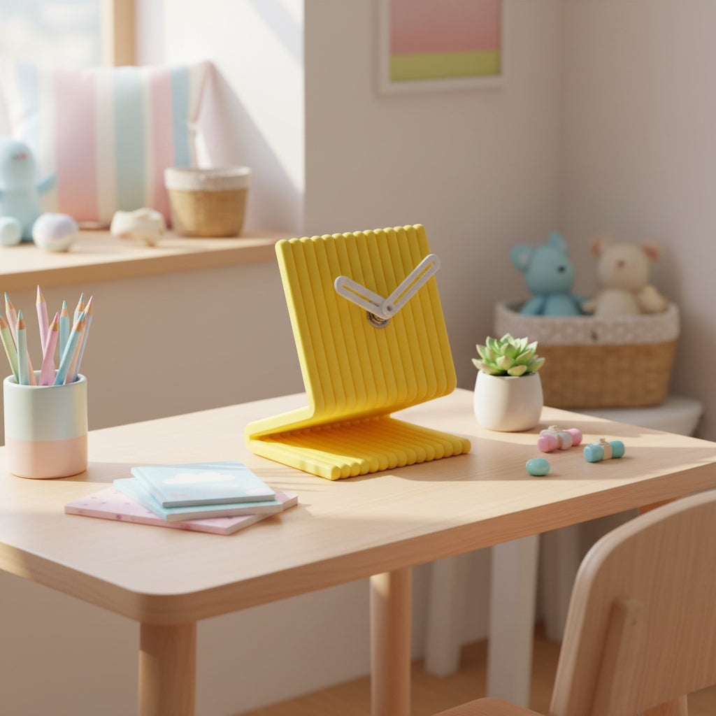 Coral Tree Modern Table Clock | Ribbed Design Desk Clock | Yellow Decorative Clock