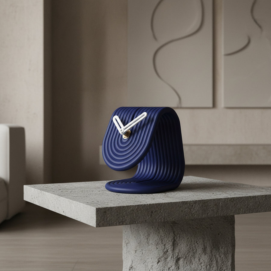 Coral Tree Modern Loop Table Clock | Blue Ribbed Desk Clock | Decorative Clock