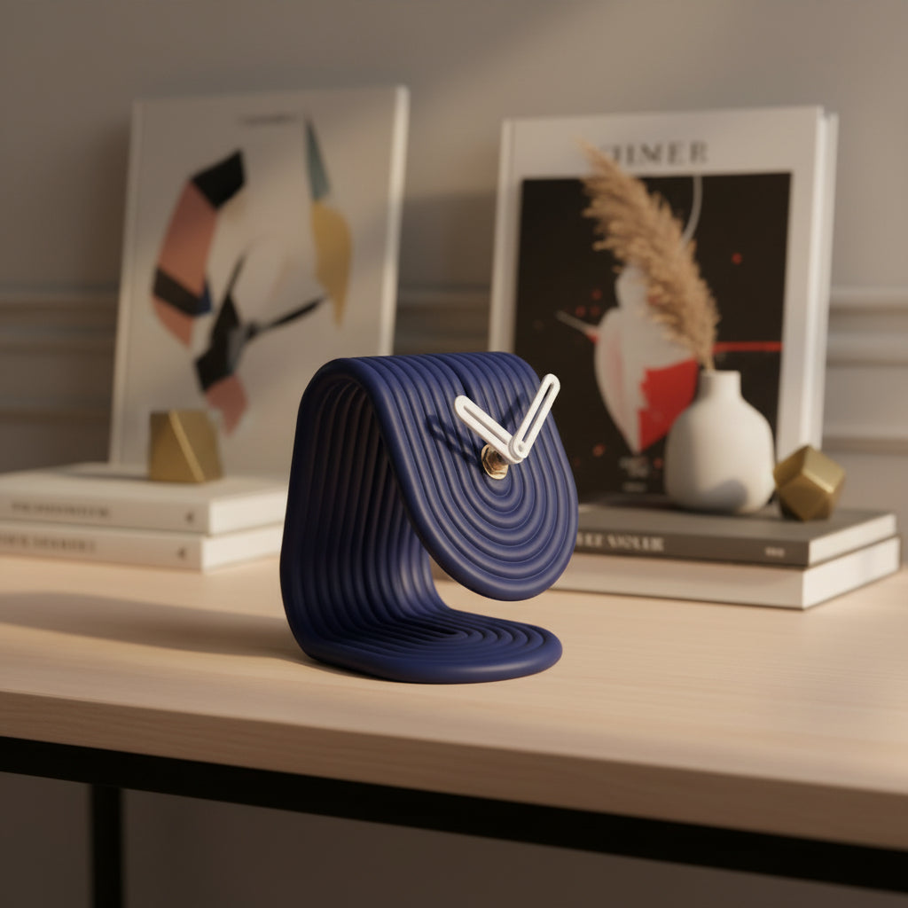 Coral Tree Modern Loop Table Clock | Blue Ribbed Desk Clock | Decorative Clock