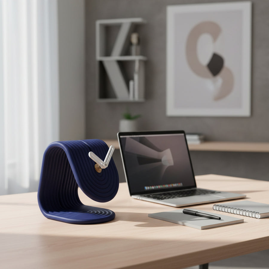 Coral Tree Modern Loop Table Clock | Blue Ribbed Desk Clock | Decorative Clock