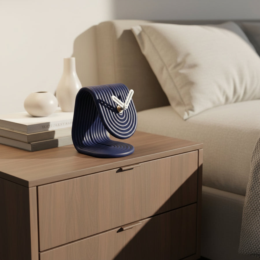 Coral Tree Modern Loop Table Clock | Blue Ribbed Desk Clock | Decorative Clock