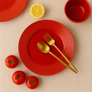 Coral Tree Red Ceramic Dinner Plate | Ribbed Texture Serving Plate | 26.8 cm