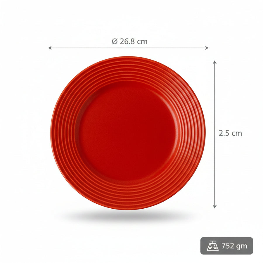 Coral Tree Red Ceramic Dinner Plate | Ribbed Texture Serving Plate | 26.8 cm