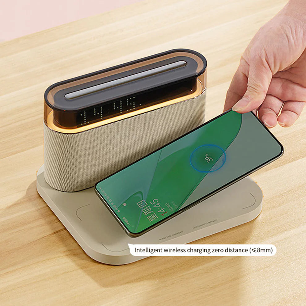 Coral Tree 20W Bluetooth Speaker with Wireless Charger & Digital Clock | RGB Touch Lamp | 15W Fast Charging Dock