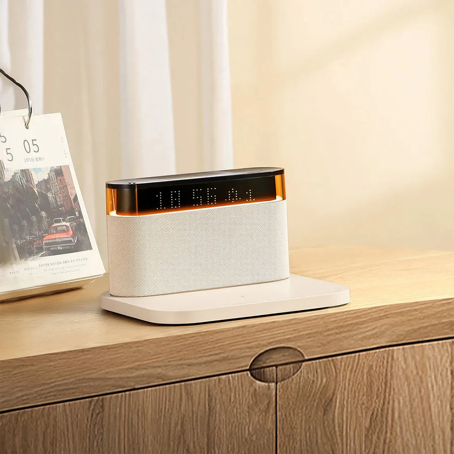 Coral Tree 20W Bluetooth Speaker with Wireless Charger & Digital Clock | RGB Touch Lamp | 15W Fast Charging Dock