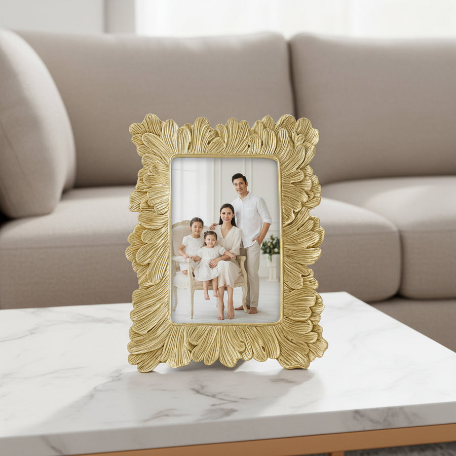 Coral Tree Golden Floral Photo Frame for Table Top | Decorative Designer Picture Frame | 16x11.5 cm Photo Size