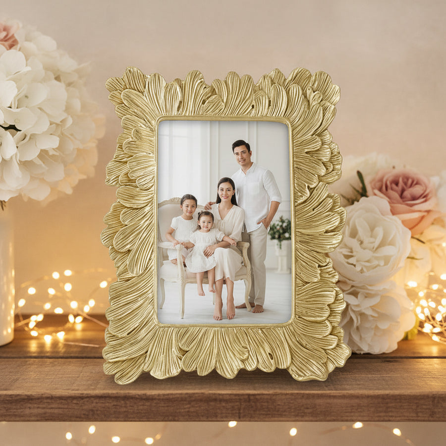 Coral Tree Golden Floral Photo Frame for Table Top | Decorative Designer Picture Frame | 16x11.5 cm Photo Size
