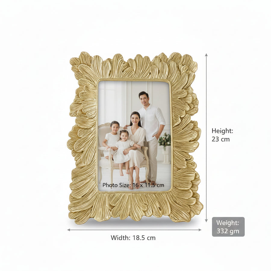 Coral Tree Golden Floral Photo Frame for Table Top | Decorative Designer Picture Frame | 16x11.5 cm Photo Size