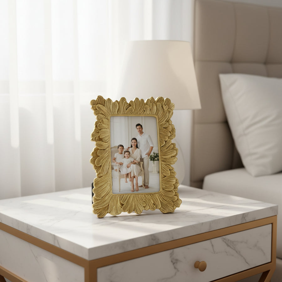 Coral Tree Golden Floral Photo Frame for Table Top | Decorative Designer Picture Frame | 16x11.5 cm Photo Size