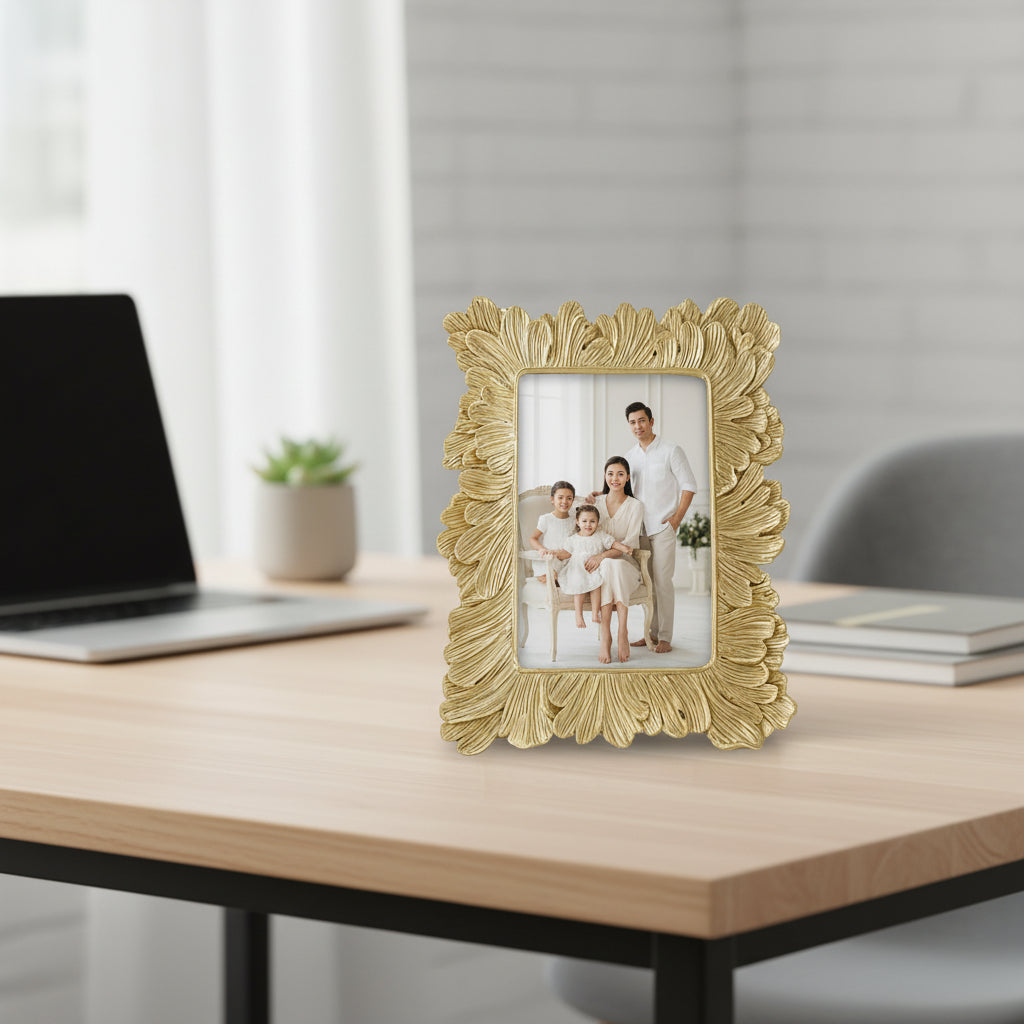 Coral Tree Golden Floral Photo Frame for Table Top | Decorative Designer Picture Frame | 16x11.5 cm Photo Size