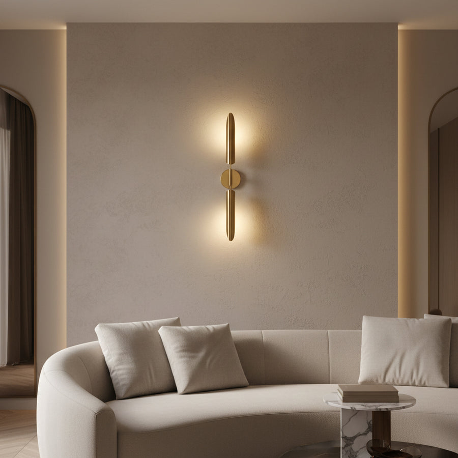 Modern Champagne Gold Dual Wall Light with 2×E27 Holders | Vertical Metal Up & Down Sconce