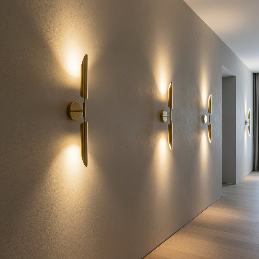 Modern Champagne Gold Dual Wall Light with 2×E27 Holders | Vertical Metal Up & Down Sconce
