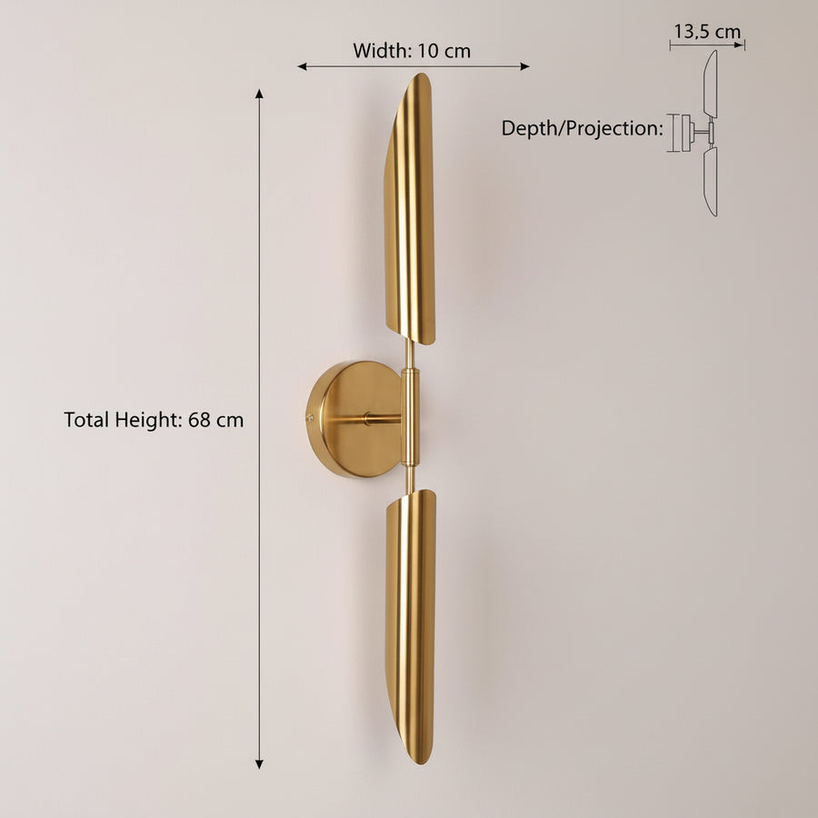 Modern Champagne Gold Dual Wall Light with 2×E27 Holders | Vertical Metal Up & Down Sconce