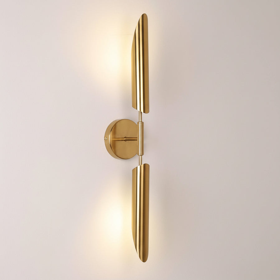 Modern Champagne Gold Dual Wall Light with 2×E27 Holders | Vertical Metal Up & Down Sconce