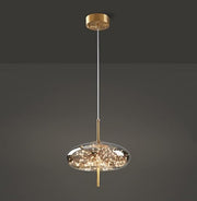 LED Fairy Big Smokey Glass Gold Pendant Ceiling Light - Warm White