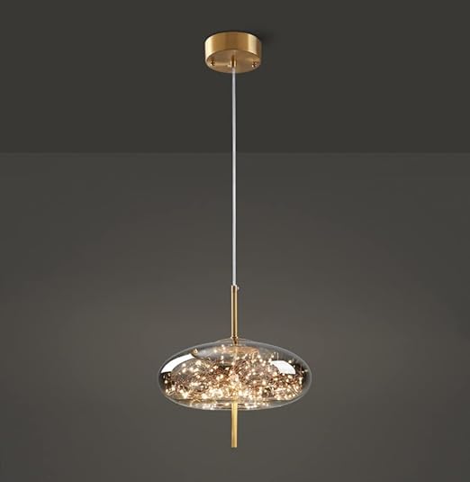 LED Fairy Big Smokey Glass Gold Pendant Ceiling Light - Warm White