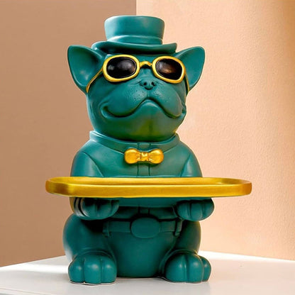 Resin Bulldog with Serving Tray - Green