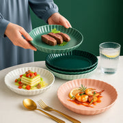 Coral Tree Ceramic Dessert Plate with Gold Rim | Ribbed Serving Plate for Cake, Snacks & Starters | 9x9x3 cm